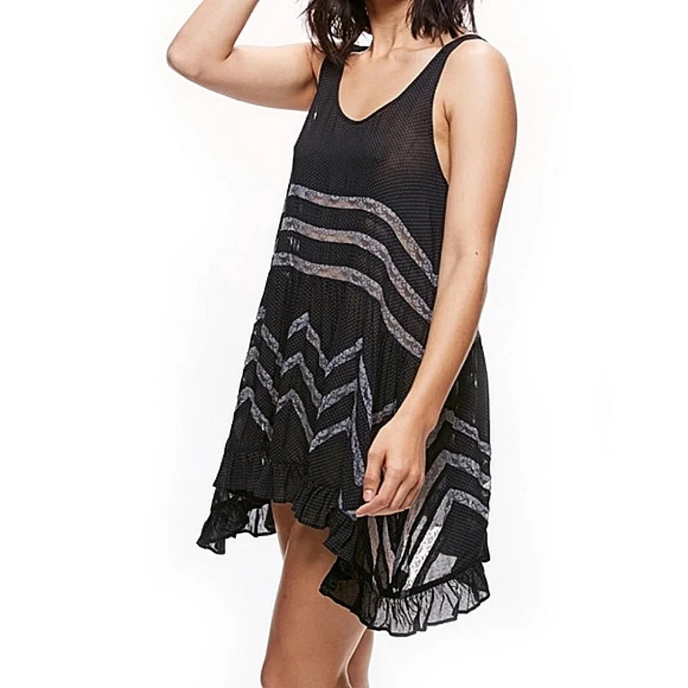Free People Intimately Trapeze Black and Gray Lace Slip Dress, Large - Picture 5 of 5
